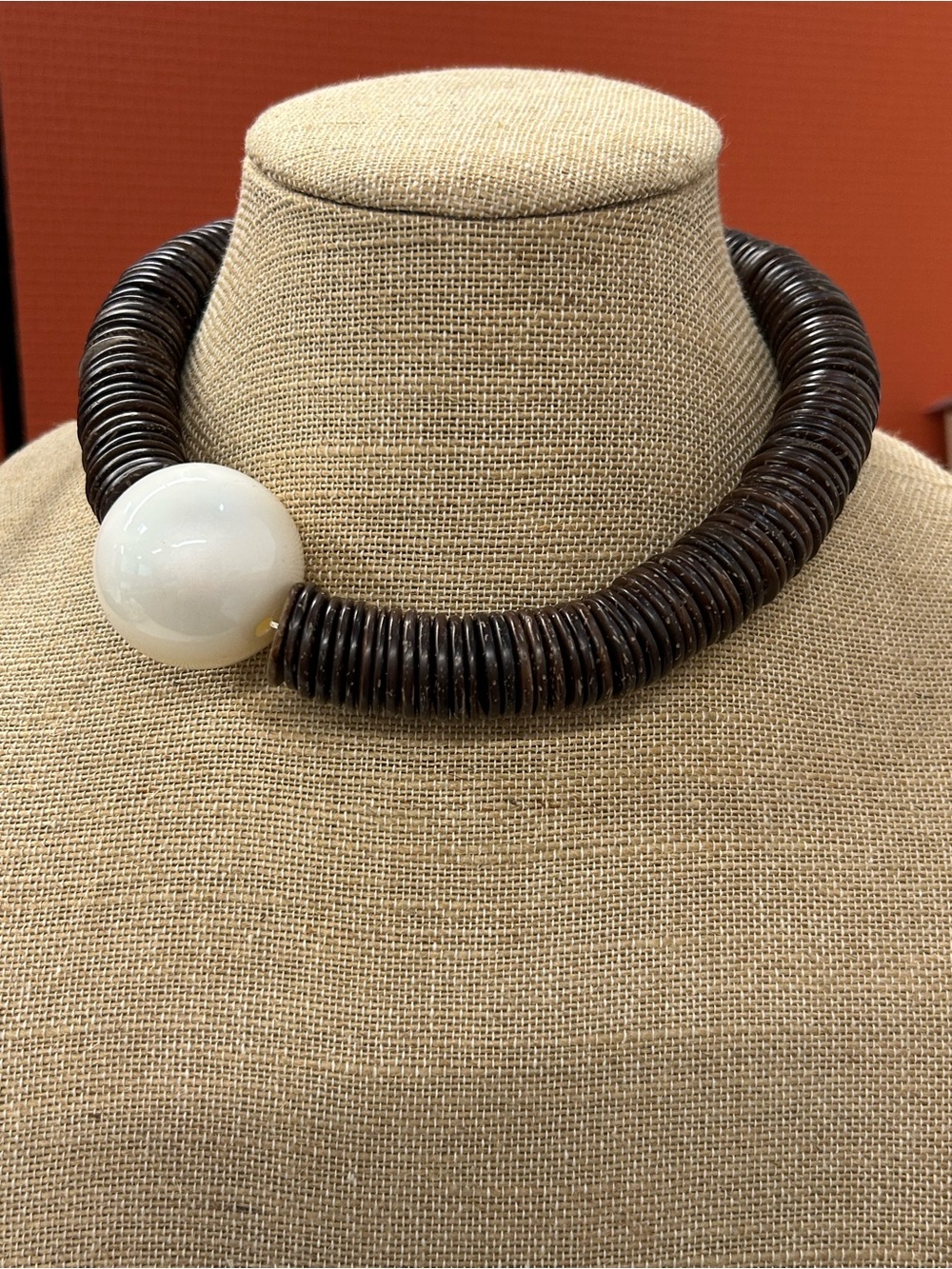 Massive Faux Pearl and Coconut Shell Statement Necklace